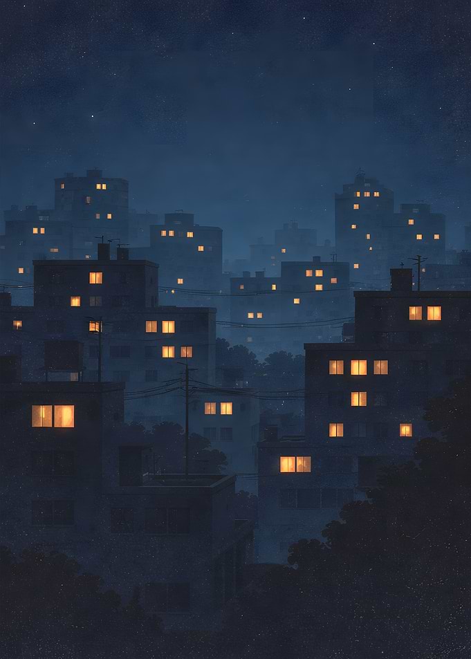 Night Cityscape with Illuminated Windows