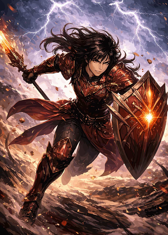 Anime Warrior in Red Armor