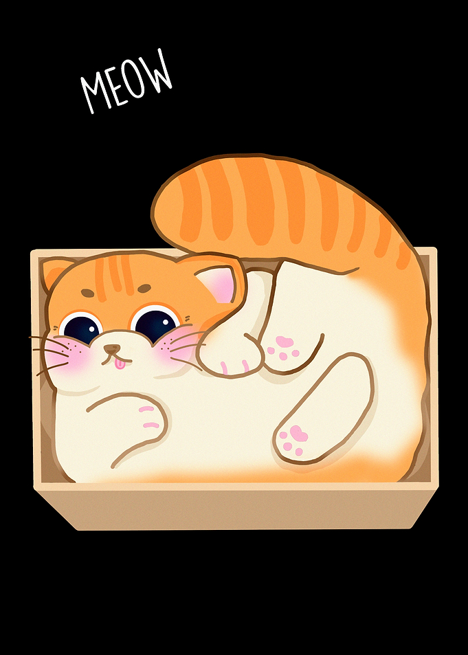 Cute Cat in Box Illustration