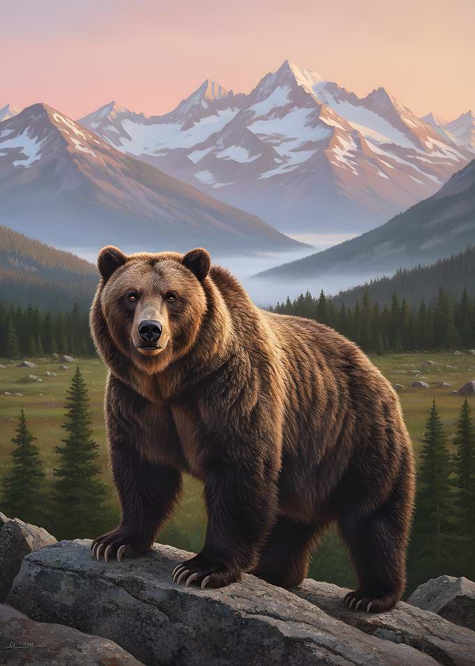Grizzly Bear in Mountain Landscape