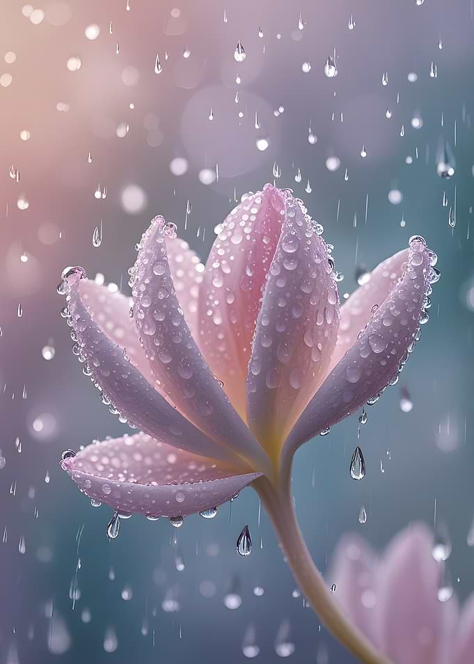 Pink Flower in Rain