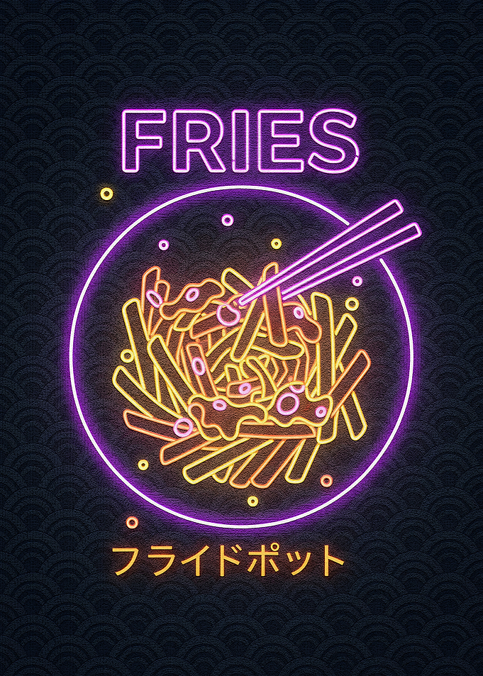 Neon Fries with Chopsticks Illustration