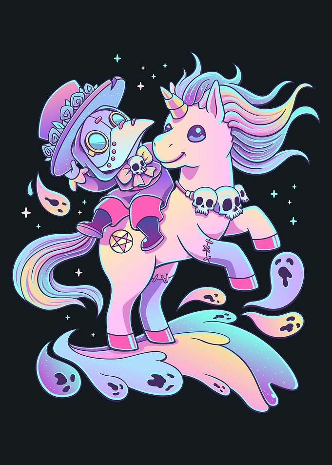 Pastel Plague Doctor Riding Unicorn