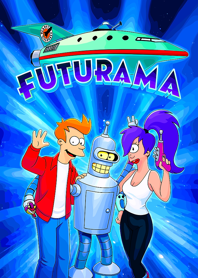 Futurama characters and spaceship poster art