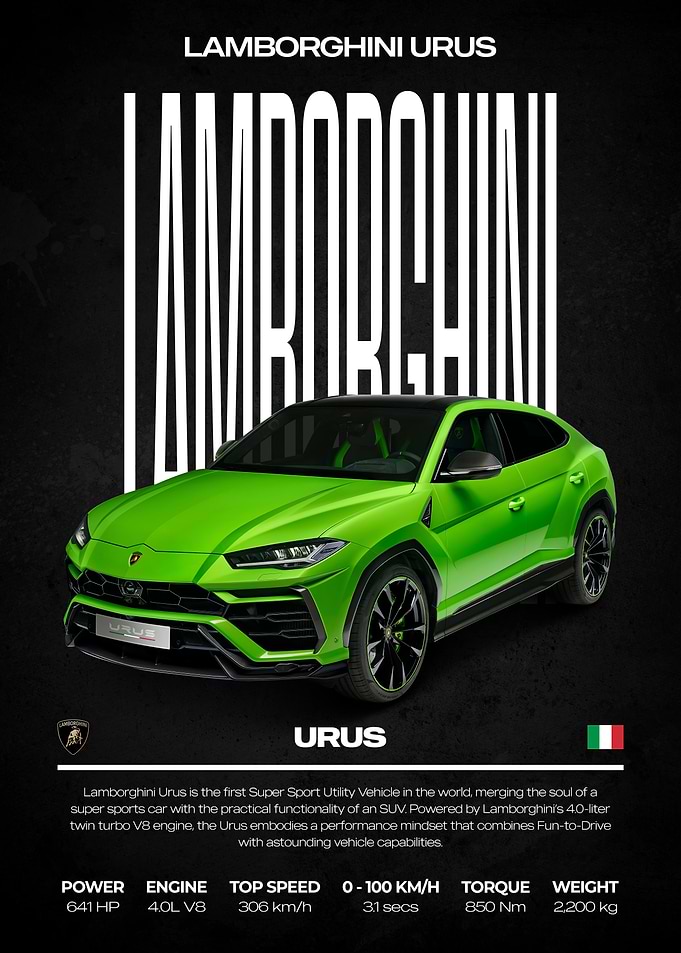 Lamborghini Urus Green Car Poster