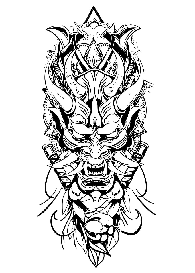 Black and White Oni Mask Illustration
