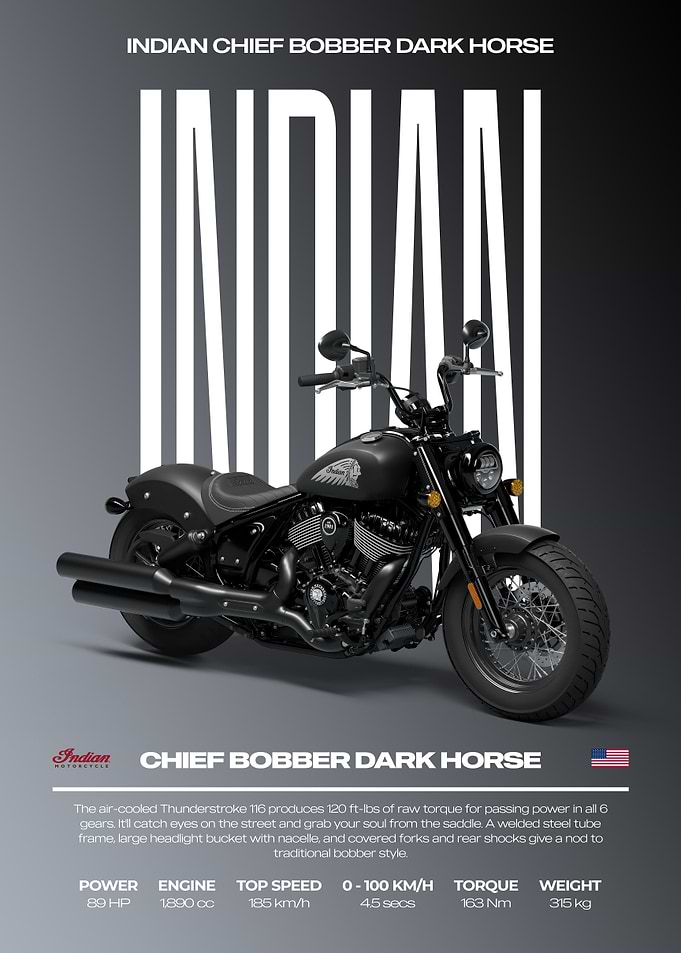 Indian Chief Bobber Dark Horse Motorcycle Poster