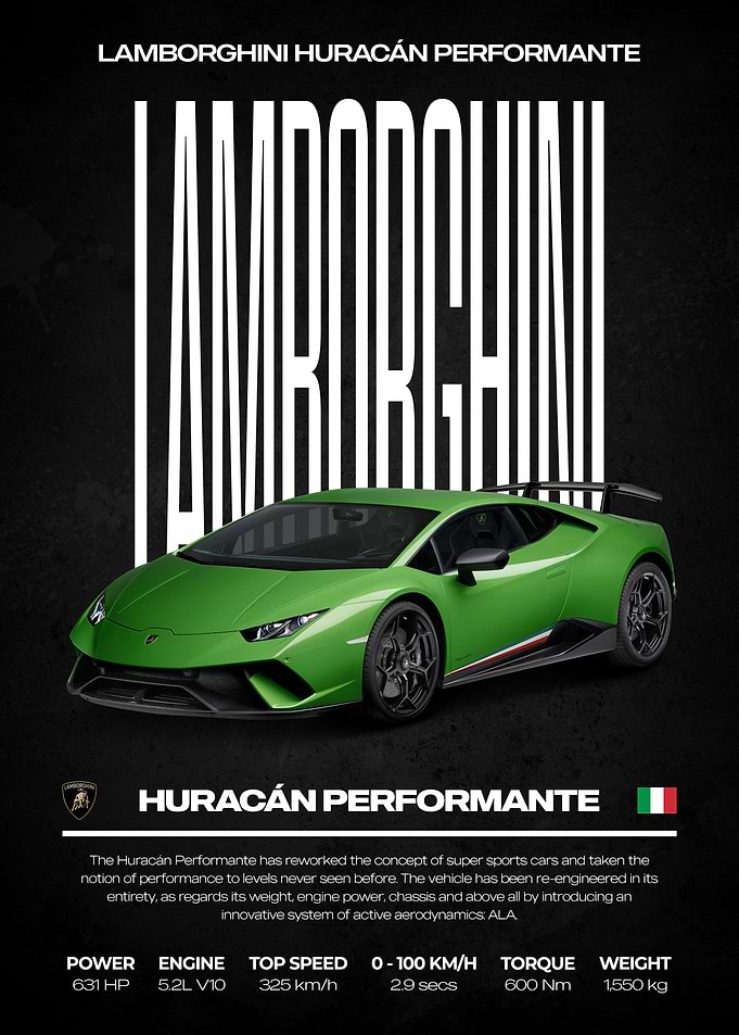 Lamborghini Huracán Performante Car Poster