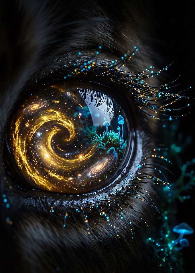 Eye Reflecting Galaxy and Mushrooms