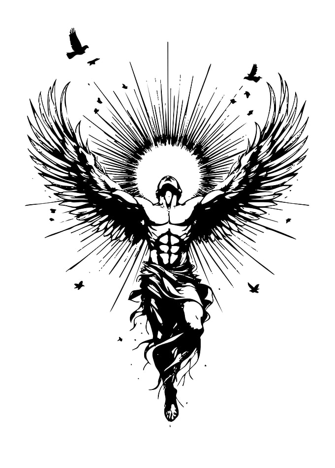 Winged Figure in Black and White