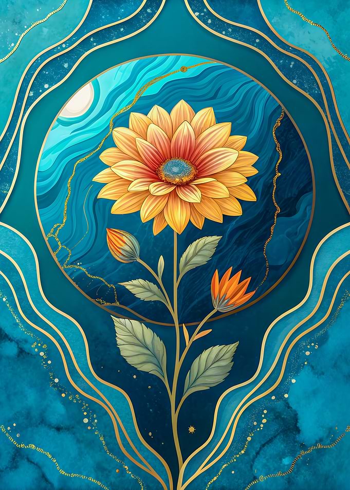 Luxury Moonlit Sunflower in Cosmic Ocean Art