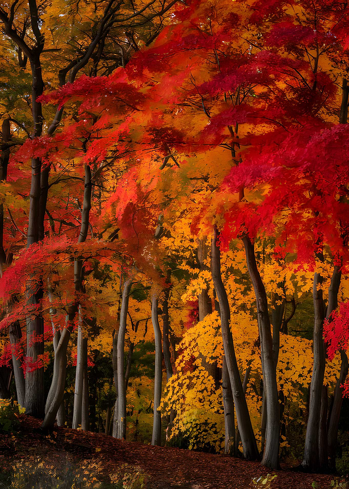 Autumn Forest: Red and Yellow Leaves