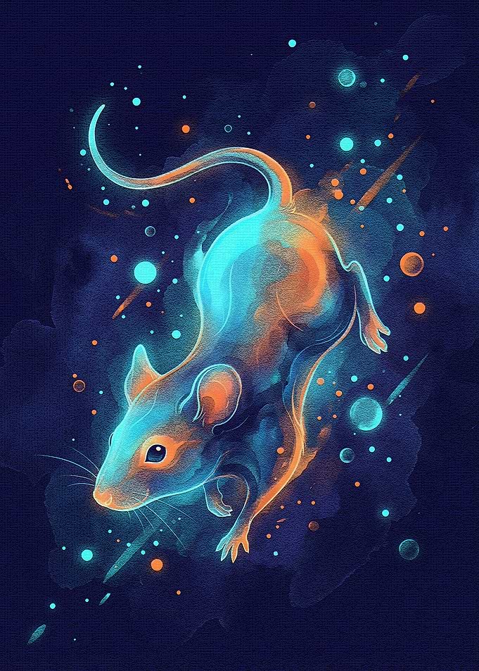 Glowing Mouse in Dark Blue Space