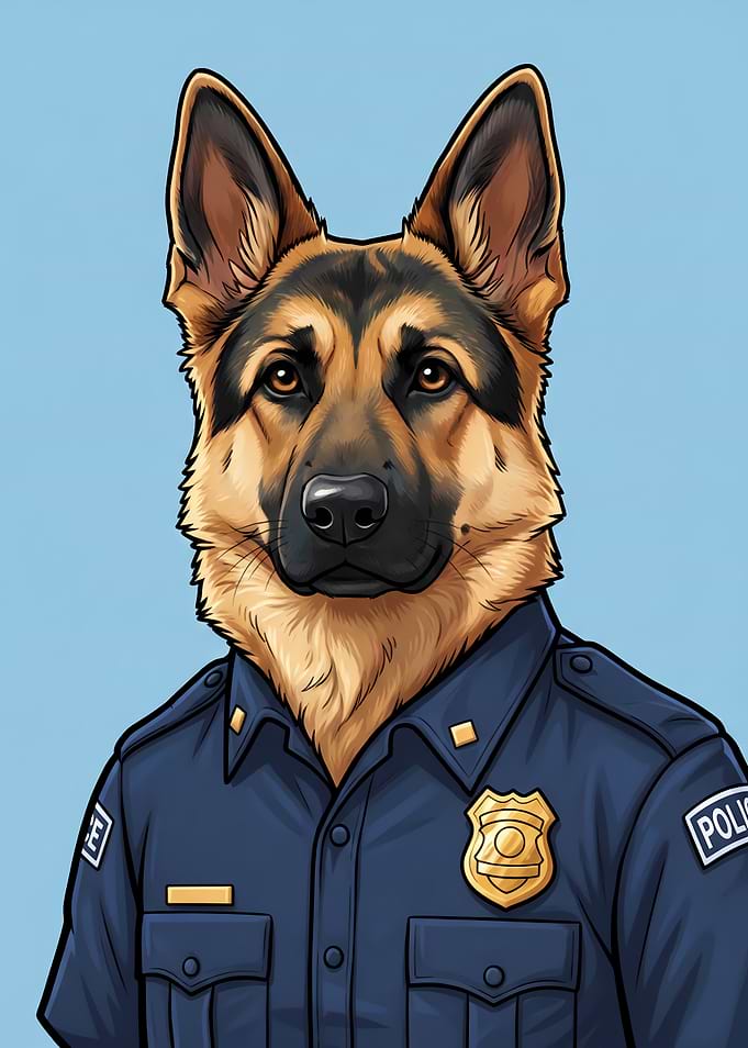 German Shepherd Police Officer Cartoon
