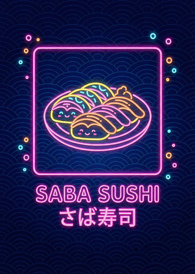 Neon Saba Sushi Illustration