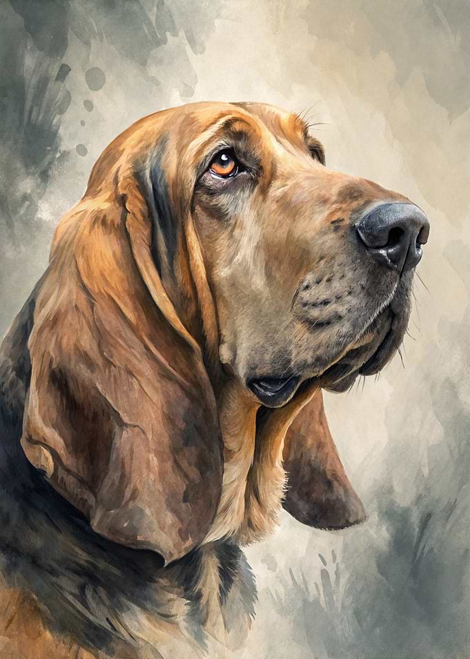Bloodhound Portrait Watercolor Style