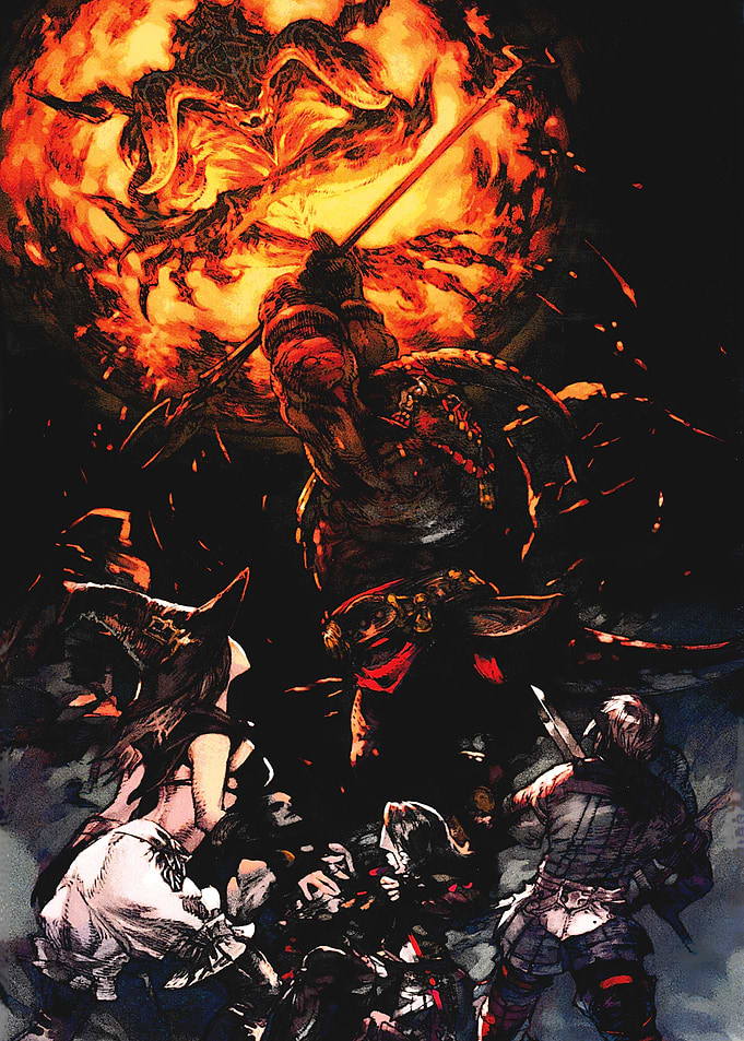 Fantasy Battle Scene with Fire