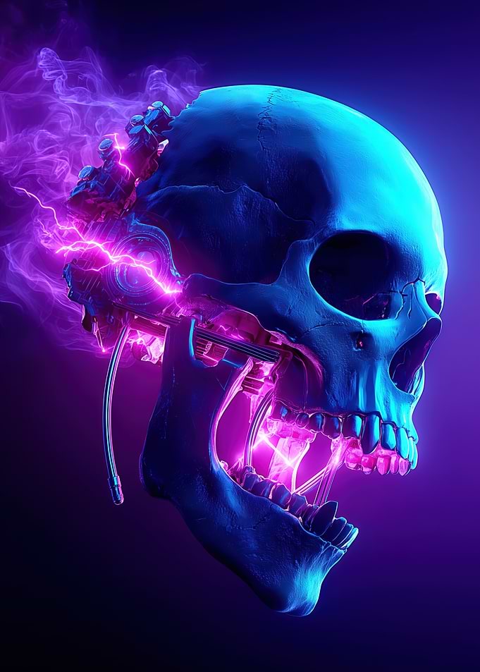 Cyberpunk Skull with Neon Lightning