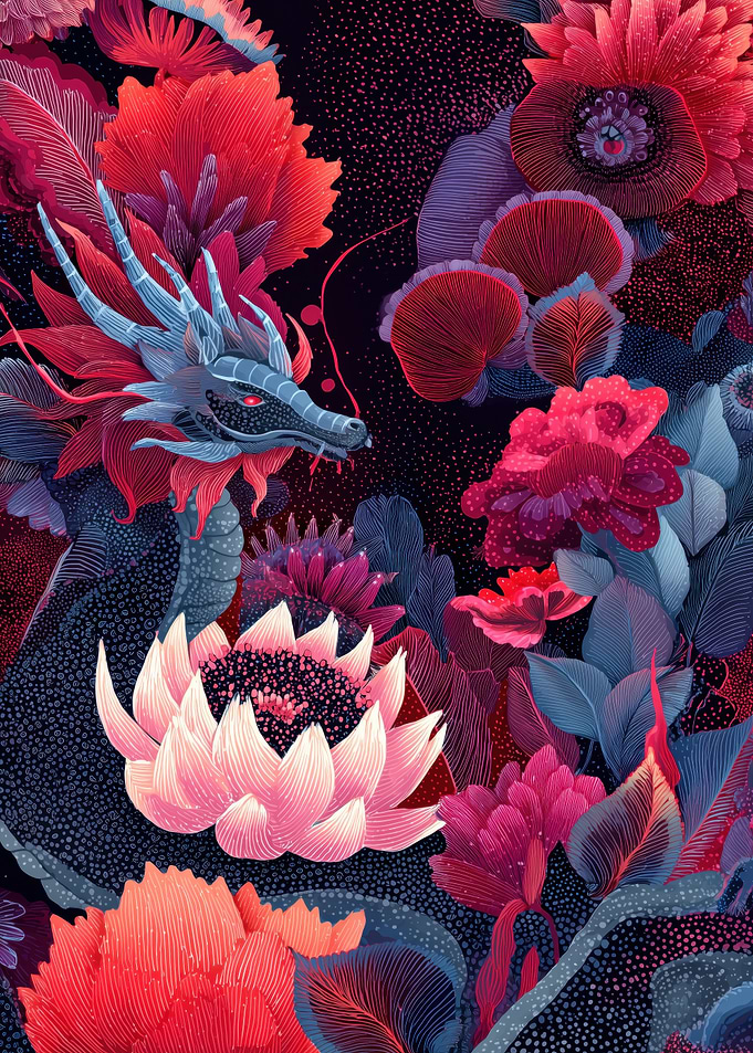 Dragon and Floral Fantasy