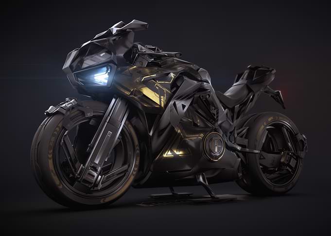 Futuristic Black and Gold Motorcycle