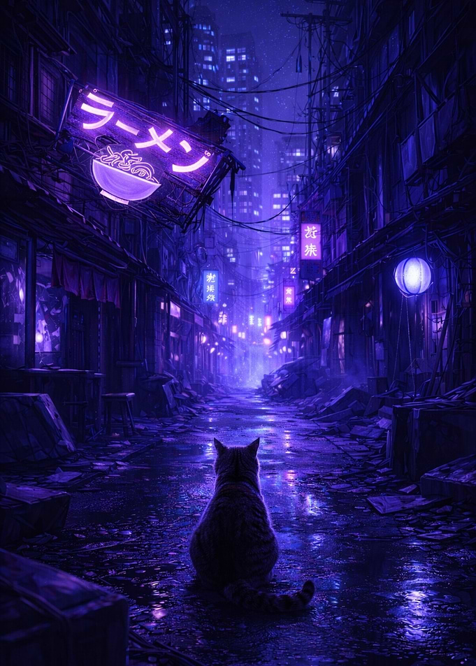 Cyberpunk Neon Alley Cat