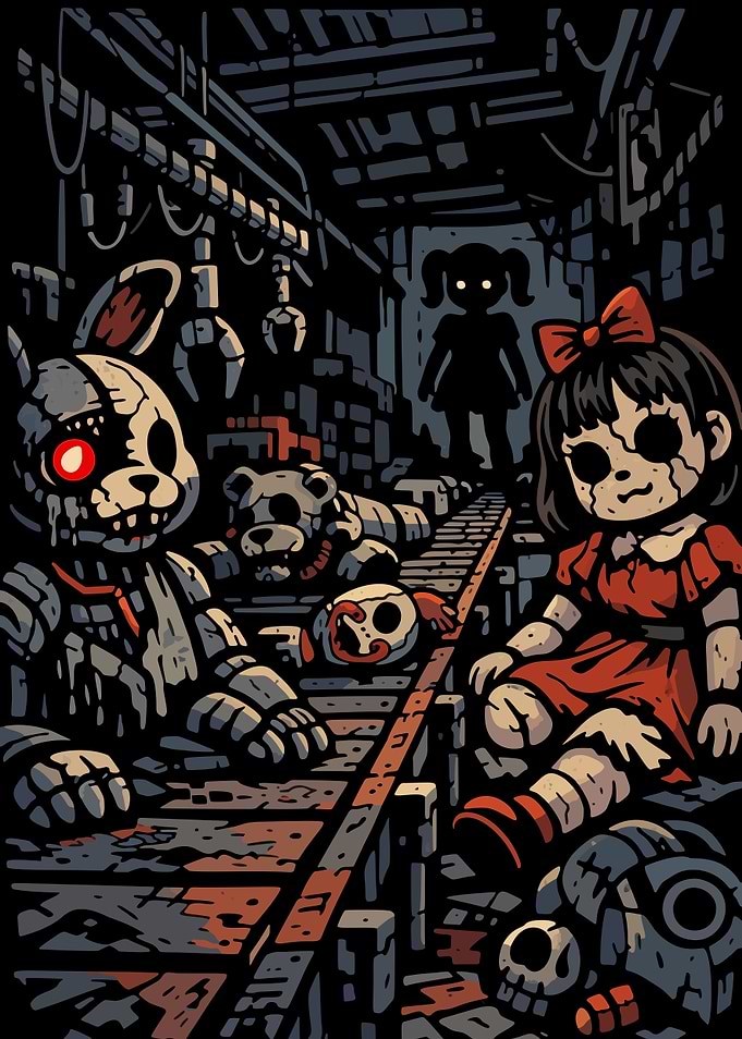 Creepy Doll Factory Illustration