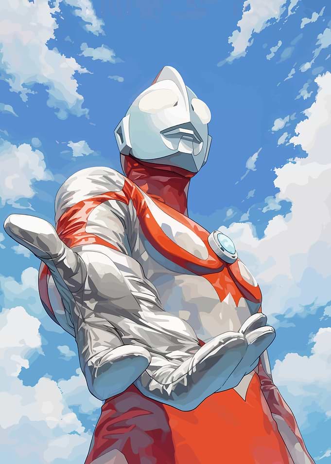 Ultraman Reaching Out in Blue Sky