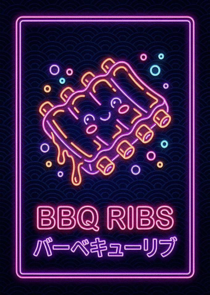 Neon BBQ Ribs Illustration