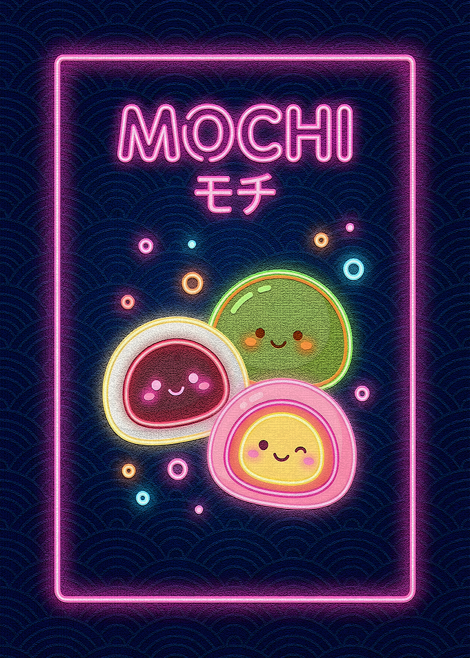 Cute Mochi Neon Sign Illustration