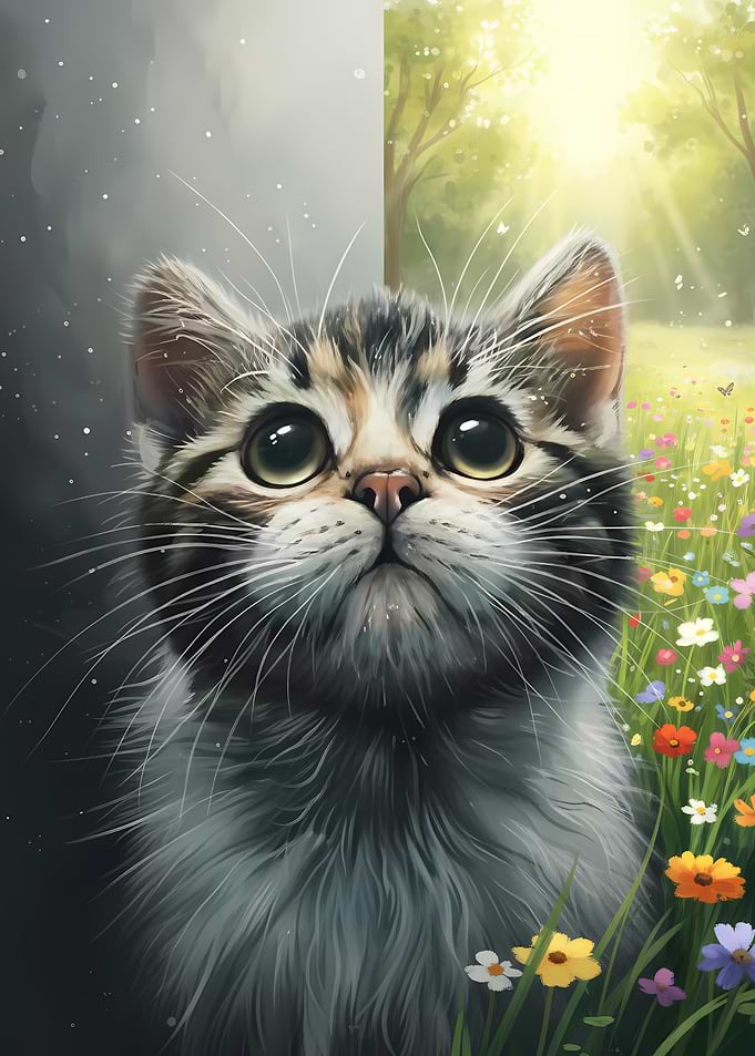 Cute Kitten in a Floral Meadow