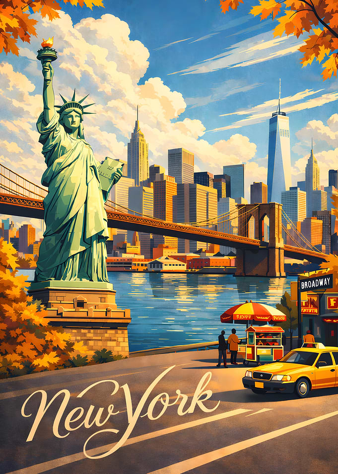 New York Cityscape with Statue of Liberty