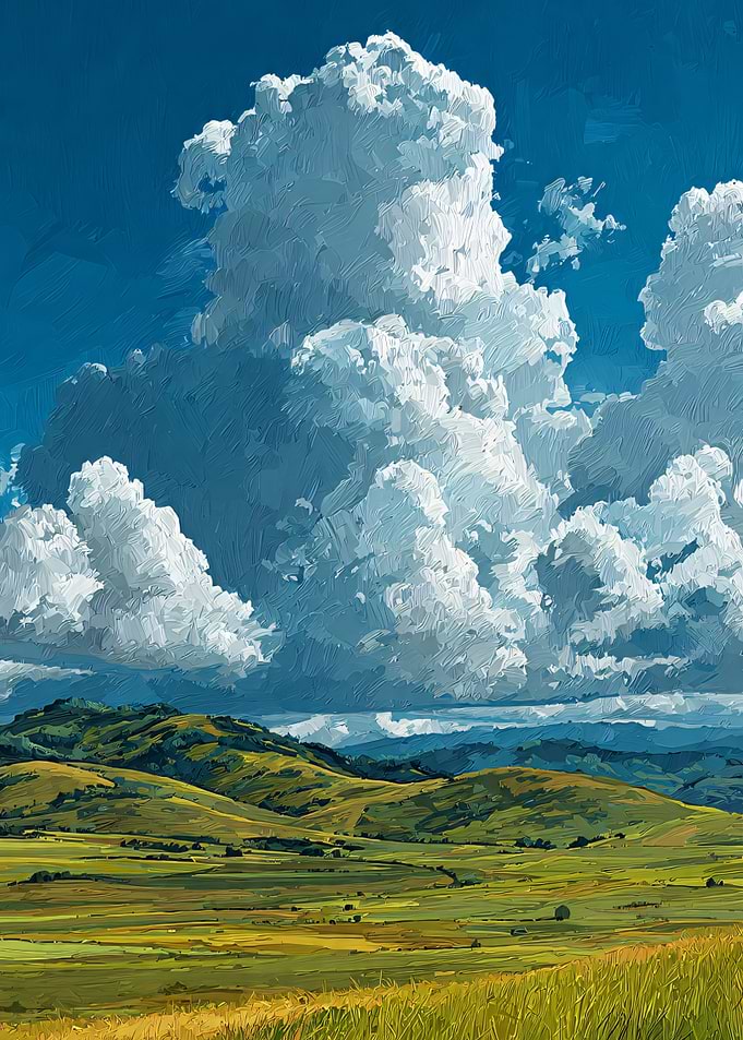 Rolling Hills and Cumulus Clouds Painting