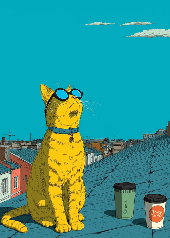 Cat with Sunglasses on Rooftop