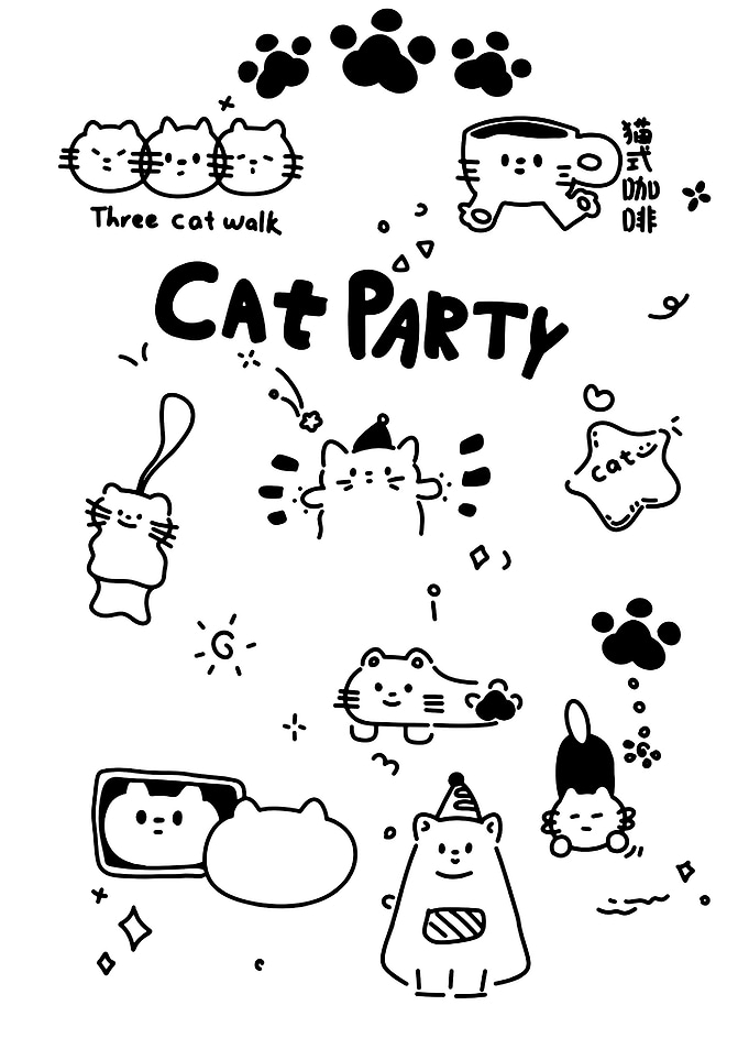 Cat Party Doodle Art