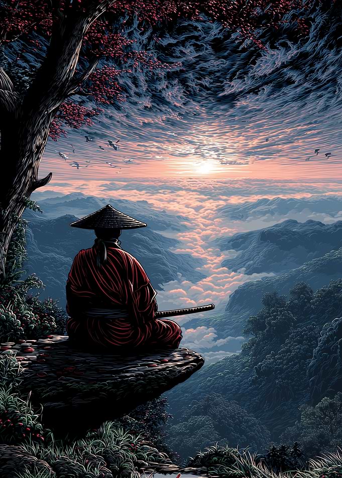 Samurai Contemplation at Sunrise