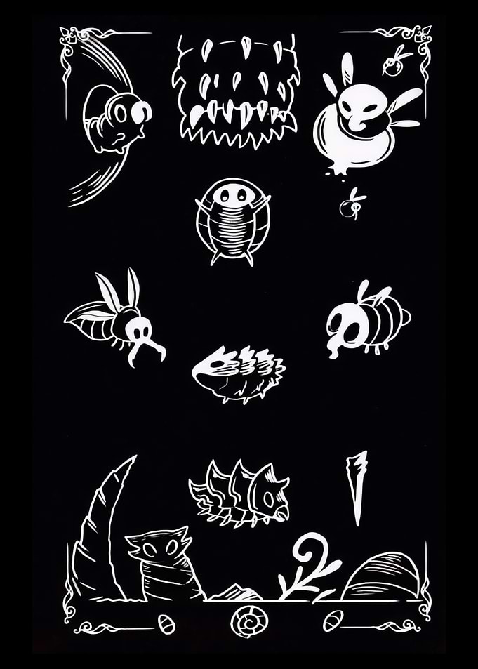 Hollow Knight Creatures White on Black