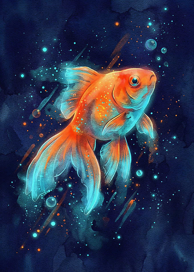 Elegant Goldfish in Deep Blue Water