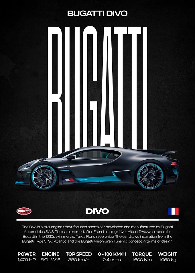 Bugatti Divo Sports Car Poster