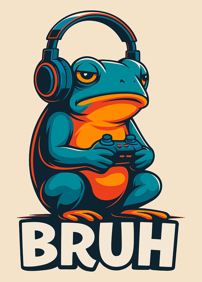 Bruh Frog Poster, Gamer Frog Wall Art, Funny Gaming Cartoon Illustration Print
