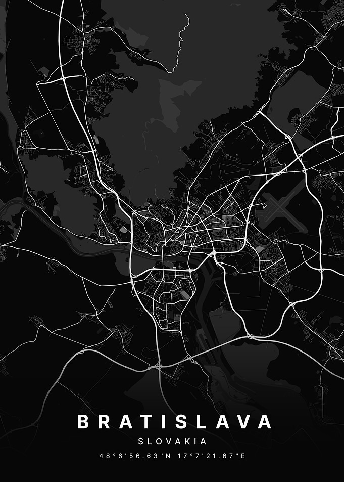 Bratislava Slovakia Black and White Map
