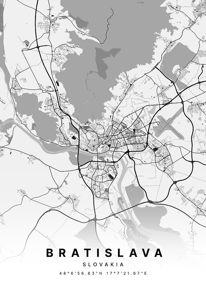 Bratislava Slovakia White and Black Map