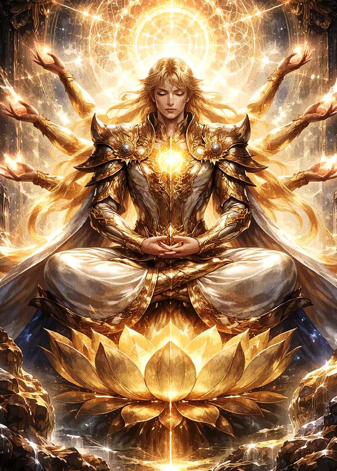 Golden Meditating Figure with Multiple Arms