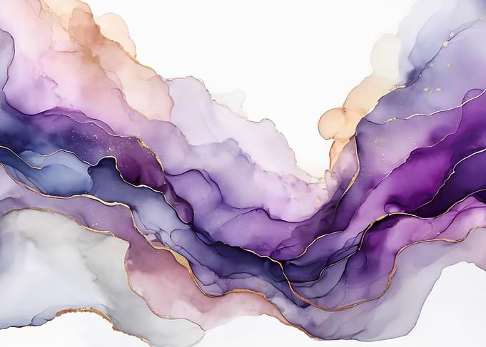 Abstract Purple and Gold Ink Painting