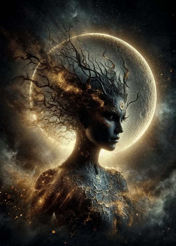 Celestial Woman with Moon Background