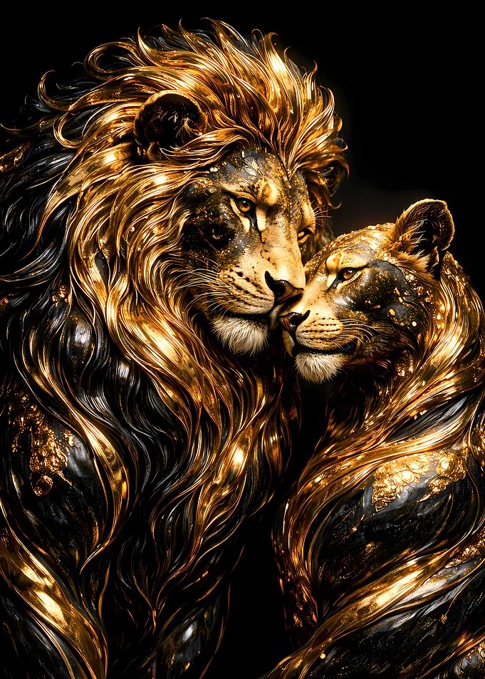 Lion Couple - Luxury Animal Wall Art - Romantic Gift Decor