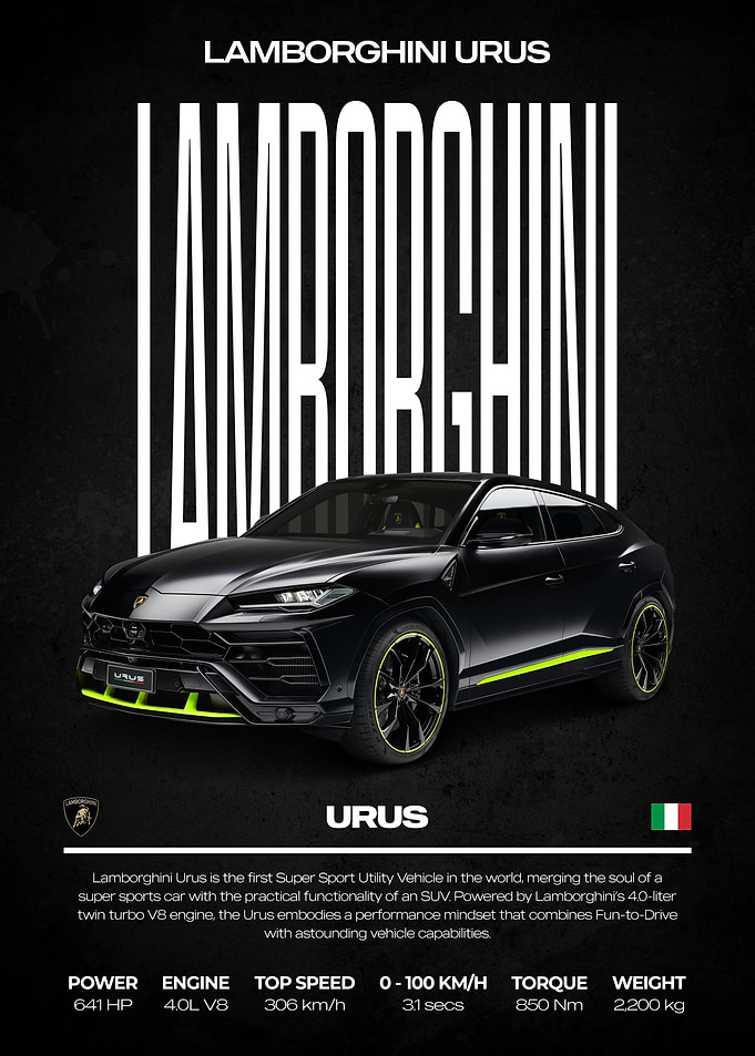Lamborghini Urus Black and Neon Poster