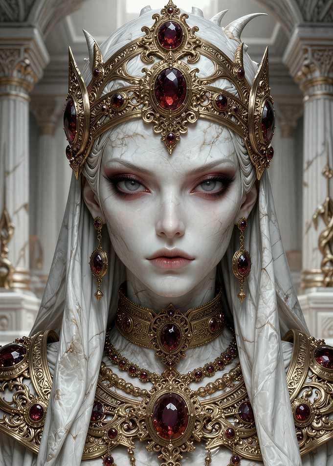 Marble Queen with Ruby Jewelry