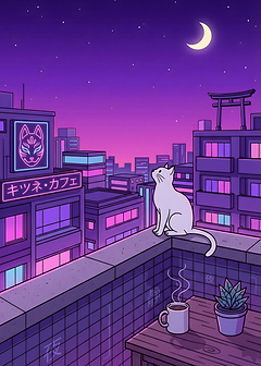 Neon Moonlight Cat Café