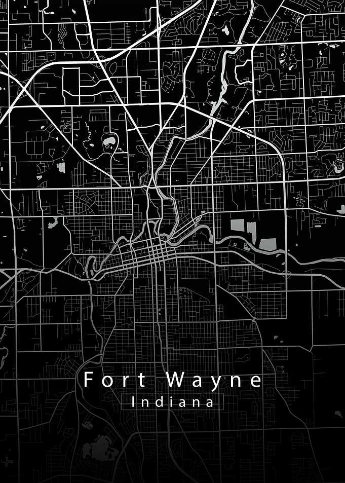 Fort Wayne Indiana City Map black
