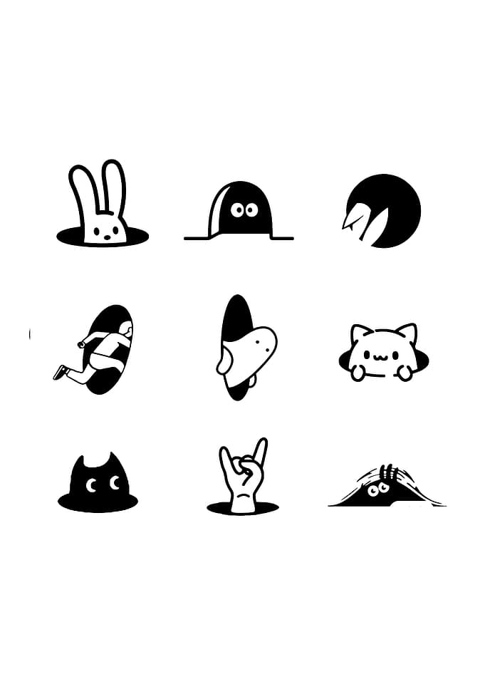 Peek-a-Boo Black and White Illustrations